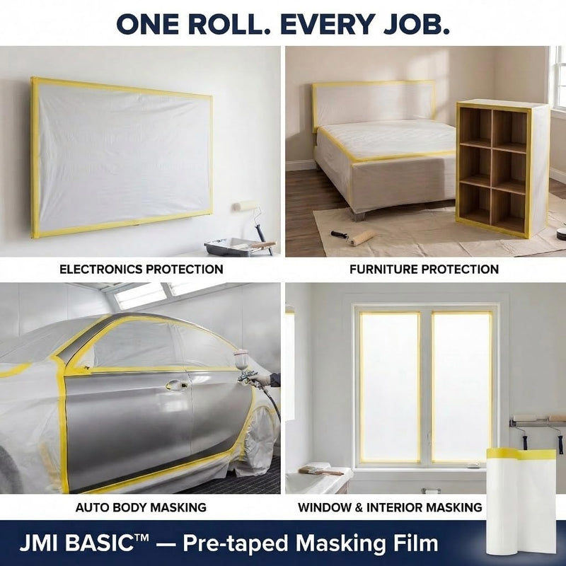 Pre-Taped Masking Film for Car Painting – 3 Pack Painters Plastic Sheeting with Automotive Tape and Drape, Paint Plastic Covering Cars, Appliance, Windows and Furniture Protection (35 Inch) 35 Inch
