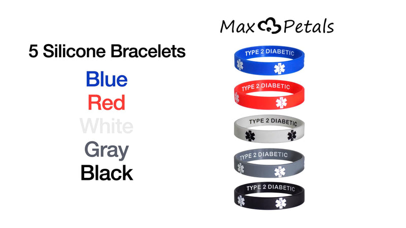 Type 2 Diabetic Discreet Medical Alert ID Silicone Bracelets Wristbands 5 Pack