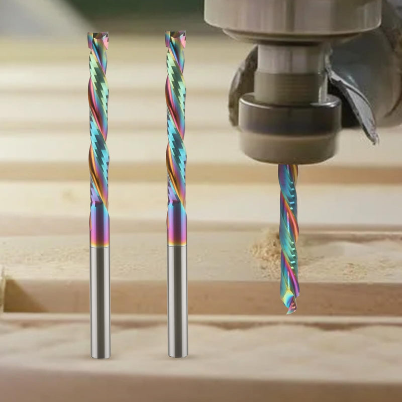 Extra Long Spiral Router Bits Up Down Compression Bit with DLC Coating, 1/4 inch Cutting Dia, 2" Cutting Length,1/4 inch Shank Solid Carbide CNC End Mill for Wood Carving Engraving Grinding Grooving