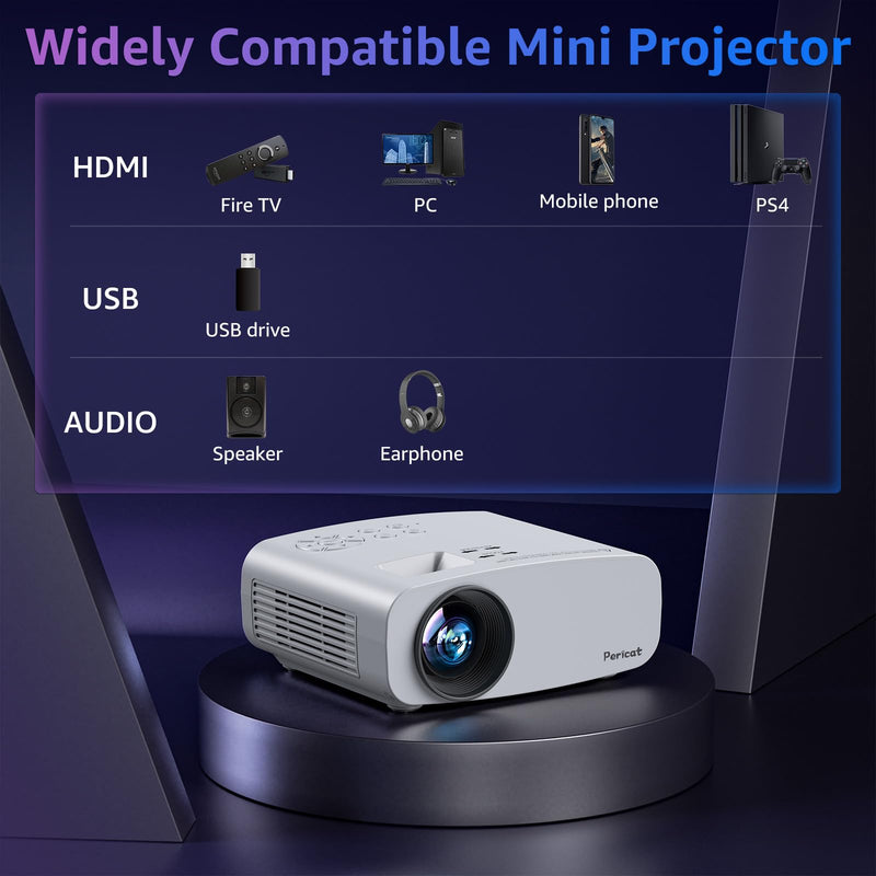 Pericat Portable Outdoor Projector - Upgraded 5G WiFi Bluetooth Compatible with Smartphone, HDMI, USB, AV, Fire Stick, PS5
