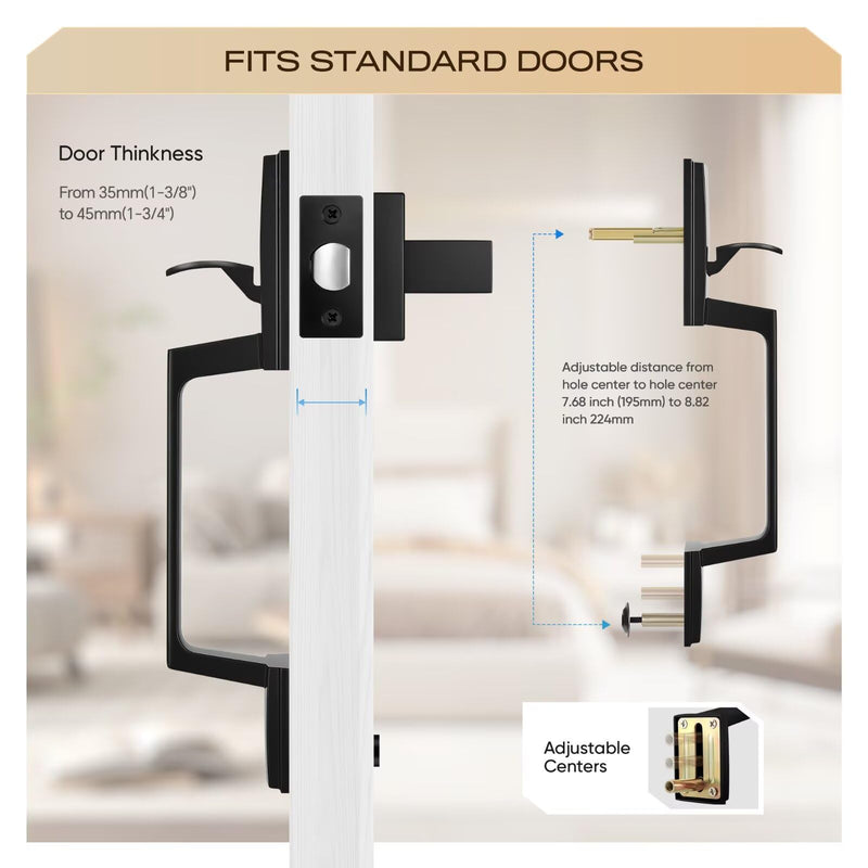 Leydebong Black Front Door Handle Set with Reversible Lever - Exterior Door Handle Set for Right or Left Handed Doors, No Lock Entry Lever, Matte Black Finish