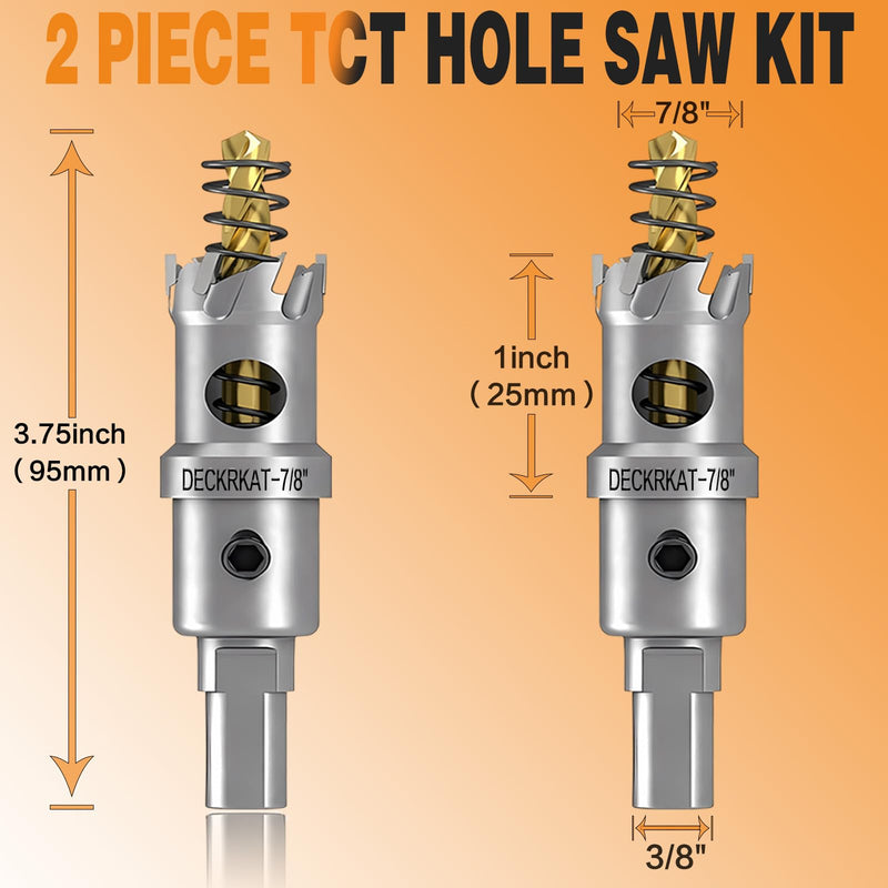 2-Pack 7/8" TCT Hole Saws for Hard Metal, Heavy Duty 22mm Tungsten Carbide Tipped Hole Cutters Set with Spring-Loaded Pilot Drill Bits for Stainless Steel, Metal, Iron, and Plastic 7/8”（22mm）