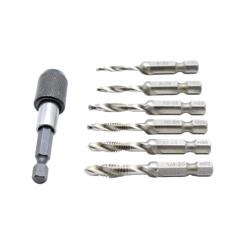 TEMO M2 6 pc Combination Drill and Tap Set with 1/4 Inch Quick Change Adapter (Sizes 6-32 to 1/4-20) 6 pc set w adapter
