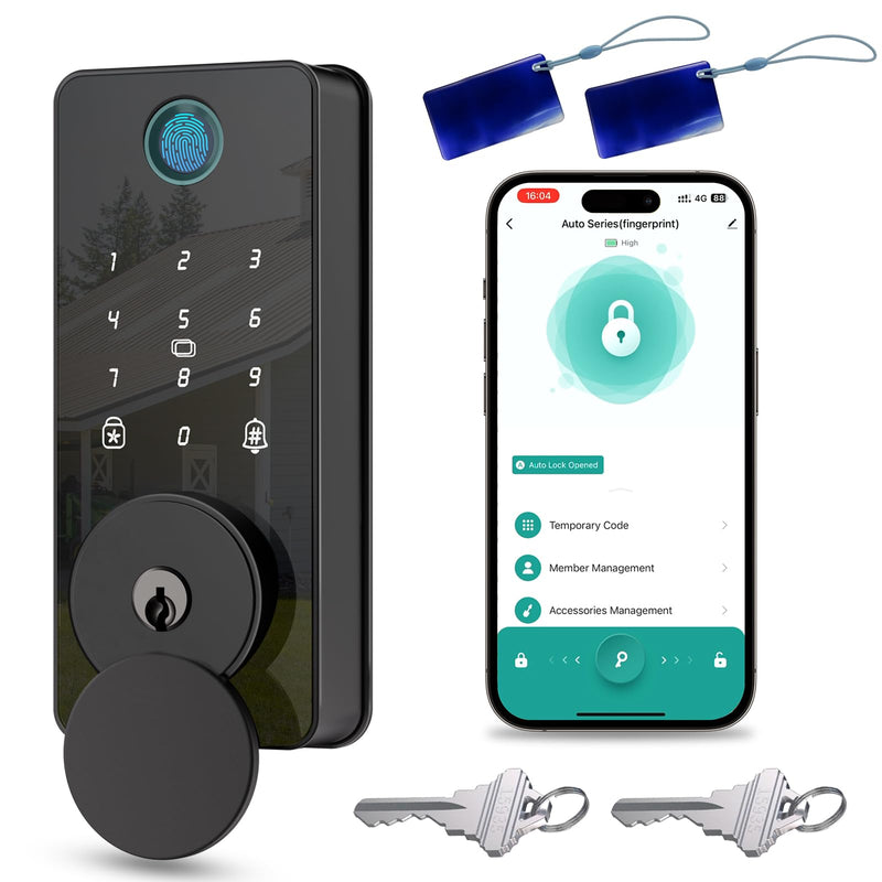 Smart Deadbolt Door Lock with Keypad,Fingerprint Door Lock,Keyless Entry Electronic Door Lock, Auto Lock&One Touch Lock, App Control 8 digits-Glossy Black