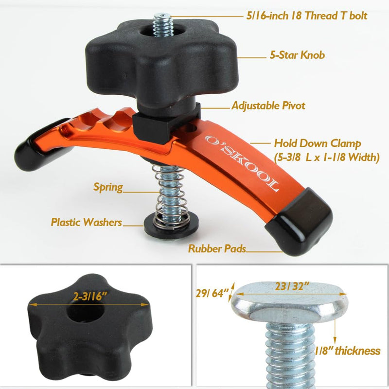 O'SKOOL Positionable T-Track Hold Down Clamp Kit, 5-3/8" L x 1-1/8" Width for CNC Router Clamp and T-Slot T-Track Clamp,2 Pack Positionable Hold Down Clamp Kit