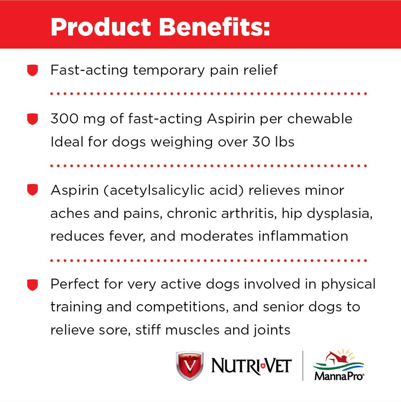 Nutri-Vet Aspirin for Dogs,Dog Aspirin,Pet Essentials,Inflammation Care,Joint Support for Seniors,Arthritis Pain Relief,300mg per Tablet,Over 50 lbs,75 Count (Pack of 2) 75 Count (Pack of 2) 300mg for Medium & Large Dogs