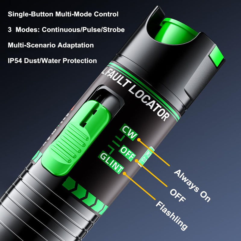 Green Light Visual Fault Locator | 510nm 15-20KM VFL for SC/FC/ST/LC Networks | Telecom & Data Center Pro Tool Green Light 15-20KM