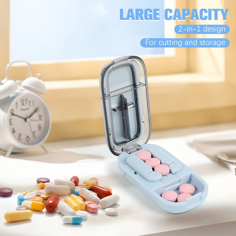 Pill Cutter Splitter for Small and Tiny Pills - 1/4 Pill Cutter with Centering Device - Easy-to-Use Splitter for Precision Cuts - for Small and Tiny (Blue) Blue