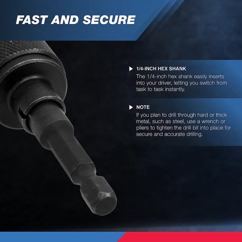 NEIKO 20753A Keyless Drill Chuck for Impact Driver, Chuck Conversion Adapter, 1/4” Hex Shank, Convert Cordless Screwdrivers into Power Drills in Seconds, For Round-Shank Drill Bits, No Keys Needed Hex to Chuck Adapter