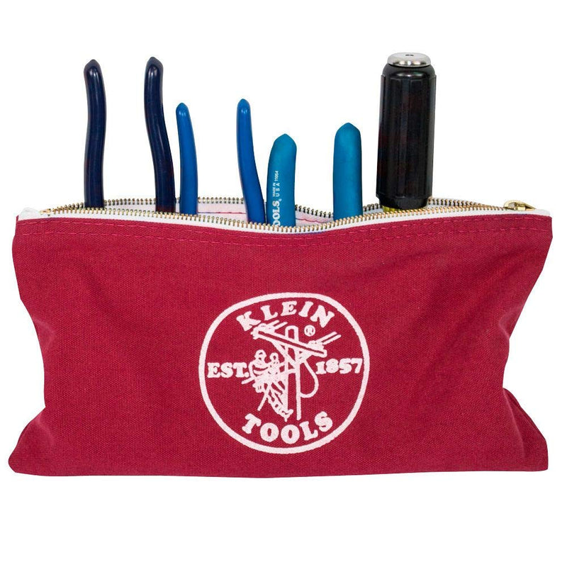 Klein Tools 5141 Zipper Tool Bag, Canvas Zipper Bag, Tool Pouch, Tool Bag, Utility Bag, Bank Deposit Bag, 12.5 x 7-Inch, Brown/Black/Gray/Red 4-Pack Red, Gray, Black, Brown