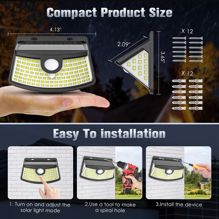 Aootek New Solar Motion Sensor Lights 120 LEDs with Lights Reflector,270° Wide Angle, IP65 Waterproof, Step Lights for Front Door, Yard, Garage, Deck (Black, Daylight White, 6-Pack) 6 Pack