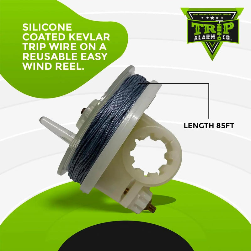 Kevlar Trip Wire on Reusable Reel (2 Pack) - Early Warning Perimeter Defense for All Devices - 85FT Silicon Coated Kevlar Line On Easy Wind Reel for Camping & Security