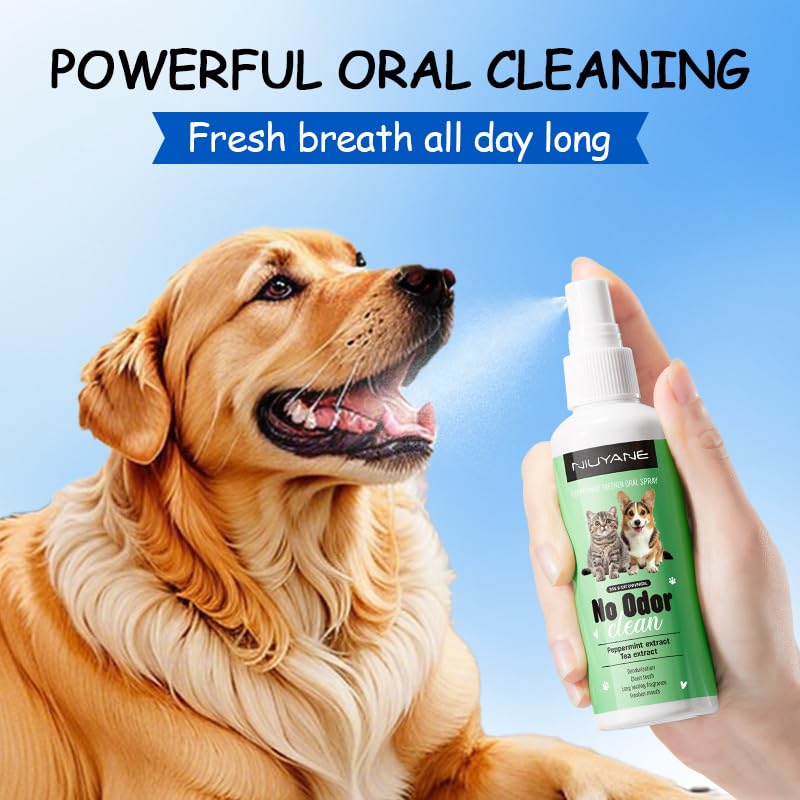 PET Cat Dental Care Spray, Peppermint Freshen Oral Spray, Prevent Bad Breath & Infections, Relieve Gum Redness, Reduce Plaque & Tartar, No Brushing, 3.52 Fl Oz
