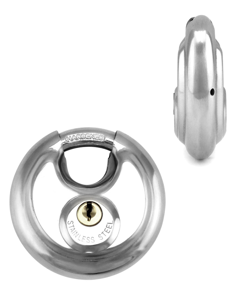 QWORK Disc Locks, 1 Pack Heavy Duty Steel Keyed Padlock Disc Storage Locks for Storage Unit, Moving Trailers, Shed, Fence, 3/8" Shackle Padlock with keys