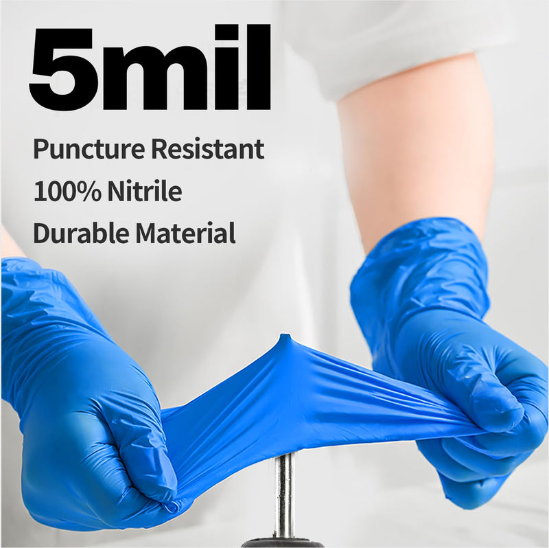 Medical Nitrile Exam Gloves, 5 mil Chemo-Rated Powder-Free Food Safe Cleaning Disposable Glove Blue 100/1000Pcs Blue (Large 100)