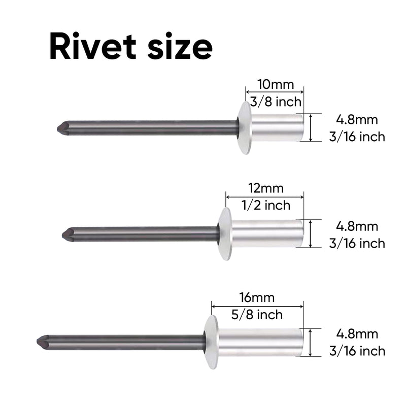 120Pcs 3/16" x 3/8",1/2",5/8" Closed End Aluminum Blind Rivets with Steel Mandrel,4.8 x 10 12 16mm Pop Rivets Dome Head 3 Size 3/16" x3/8",1/2",5/8"