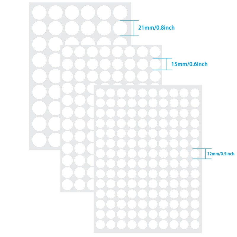 3 Sheets 290 Pcs Screw Hole Cover Stickers, 12 mm/15 mm/21 mm White Screw Covers Wood Stickers for Furniture, Self-Adhesive Screw Covers Caps (White)