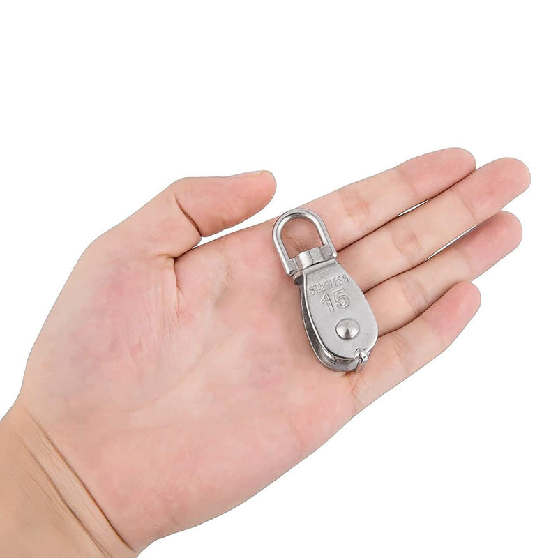 YAMASO,2Pcs 304 Stainless Steel M15 Silver Single Pulley Block Wire Rope Hanging Wire Towing Wheel M15-2pcs