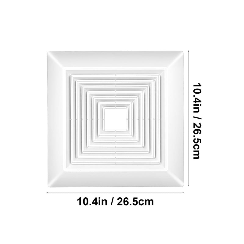 White Square Bathroom Exhaust Fan Cover with Spring, 10. 5" x10. 5" Ceiling/wall Mounted Grille, Replacement Parts for Old Damaged Fan Covers, Air Diffuser Ventilation Hood 10.5x10.5 inch