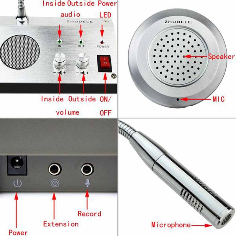 ZDL-9908 Bank/Office/Store/Station Counter Window Intercom System, Dual-Way Intercommunication Microphone, Interphone System