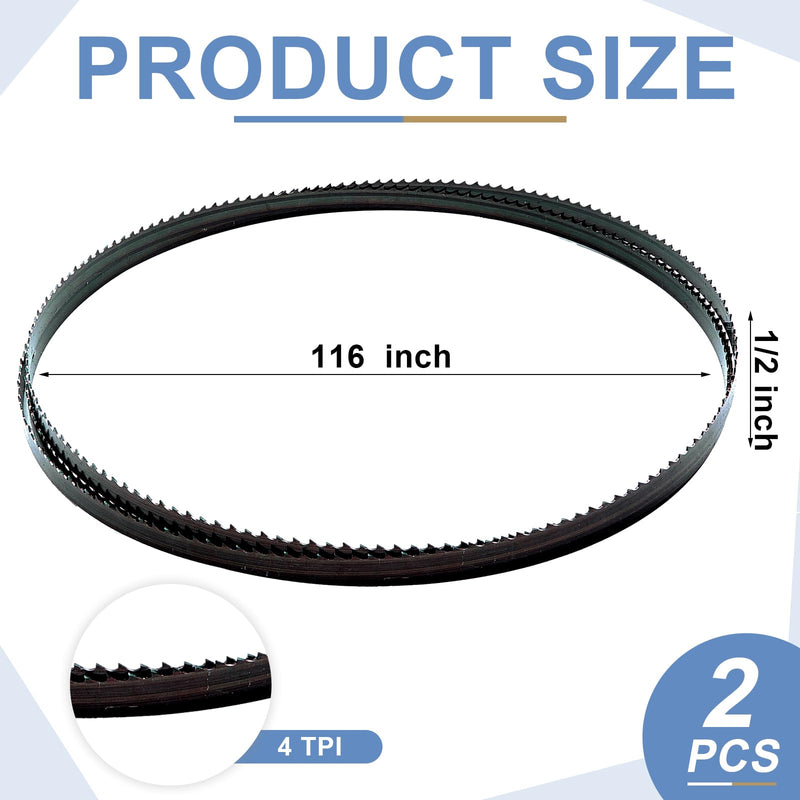 Therwen 2 Pcs Bandsaw Blades 116 x 1/2 Inches x 4 TPI Band Saw High Carbon Steel Bandsaw Blades