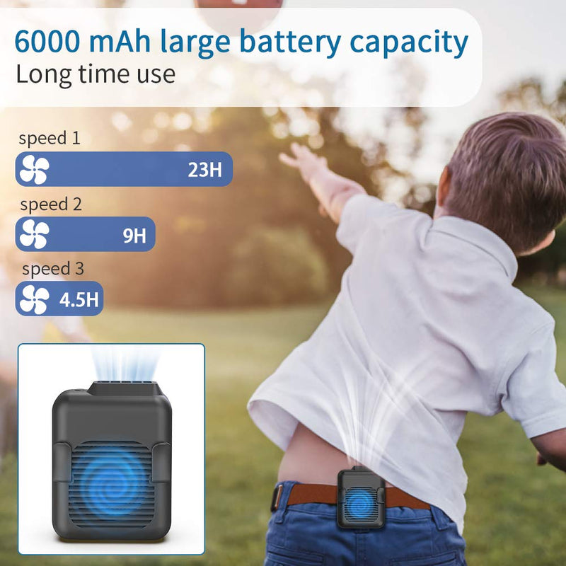 Koonie Portable Mini Waist Belt Fan Rechargeable, 23h Use Time, 5100RPM Strong Airflow with 3 Speed Levels, Hands-free Necklace Fan for Blue Collar, Weeding, Personal Under Shirt Cooling for Outdoor 6000mAh 23H