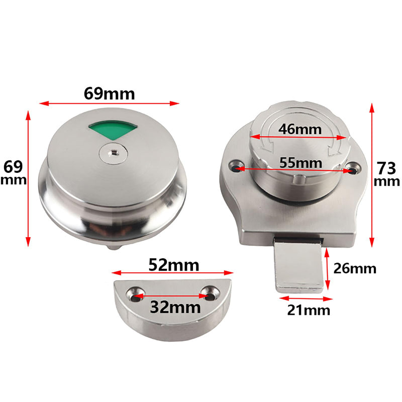 Stainless Steel Toilet Door Lock，Bathroom Door Bolt Indicator Vacant/Occupied Keyless Door Latch Vacant Engaged for Toilet Restroom Bathroom Door Lock Indicator（Silver ）