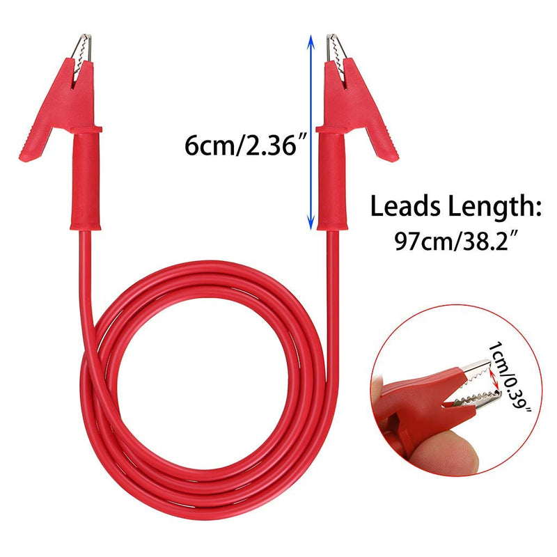 Alligator Clips Electrical Test Leads Set, 15A Jumper Wires Heavy Duty with Protective Copper Clips, Premium PVC Silicone Cables for Electrical Testing, Experiment, 2 Colors 100cm Length Alligator Clips/100cm/15A/2pcs