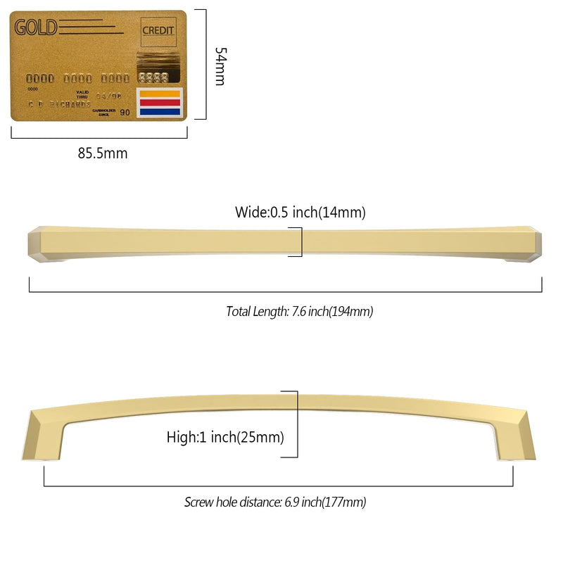 10 Pack 7"(177mm) Gold Cabinet Pulls Kitchen Cabinet Handles Gold Drawer Pulls Cupboard Hardware for Cabinets CK0048 Matte Gold 7" Hole Center 10
