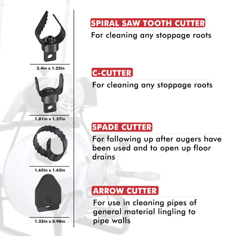 Drain Snake Drill Attachments,8-Piece Drain Cleaner Combination Cutter Heads, Used in 50FT-100FT Electric Drain Snake, Suitable for 5/16-inch to 3/4-inch Drain Snake Cable for 1-4"Pipe 8 Pcs Attachments