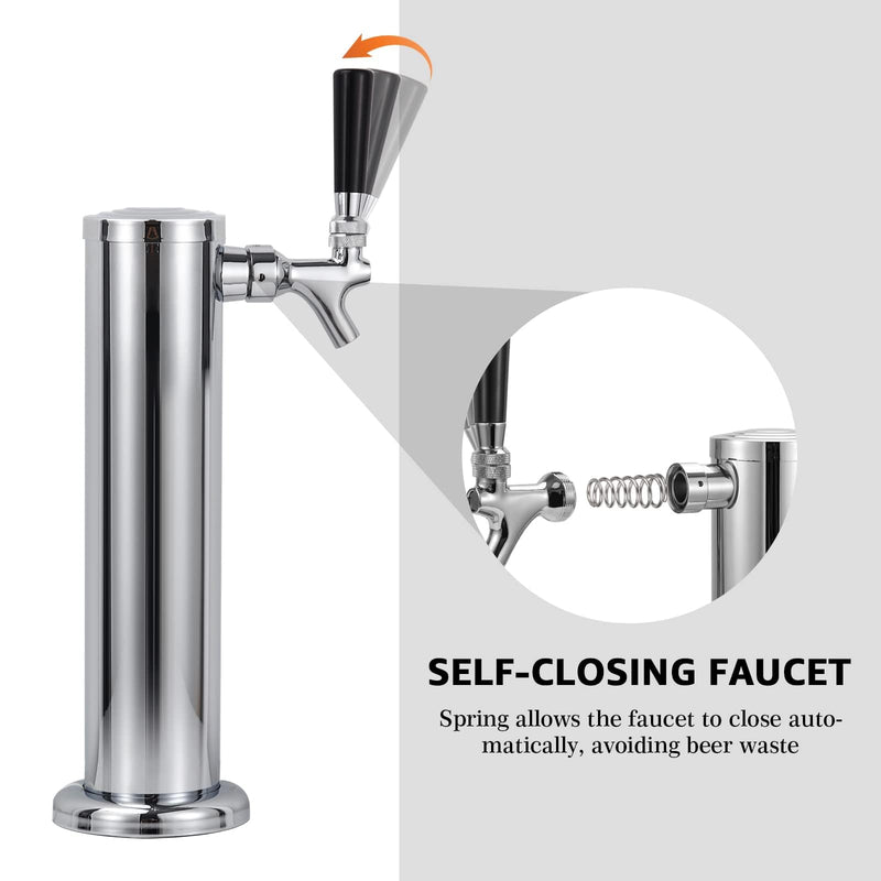 Draft Beer Faucet Beer Line Shank Kit Kegerator Parts Beer Tower Dispenser Replacement Set Self-Closing Beer Tap Wrench I.D.3/16” Beer Tubing 1/4”Keg Coupler Barb Cleaning Brush Tap Cover