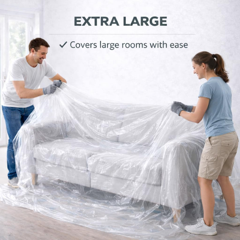 GREEN LIFESTYLE Plastic Drop Cloths for Painting 12 x 9 ft [6 Pack] – Waterproof Paint Drop Cloth, Plastic Sheets Floor Cover, Disposable Tarp for Furniture Protection, Remodeling and Moving 9x12 6