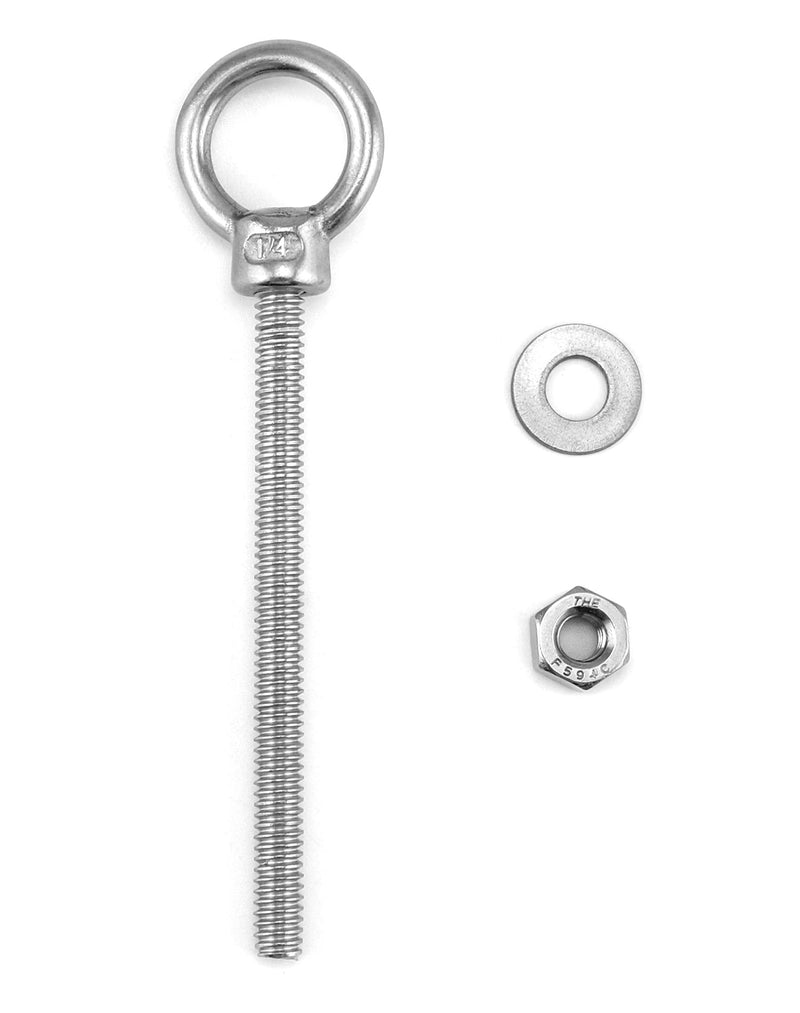 QWORK 10 Pack Eye Bolt, T316 Stainless Steel Marine Grade Threaded Eyebolts, 1/4"x3" Lifting Ring Threaded Eyebolts with Nuts Washers 1/4" x 3"