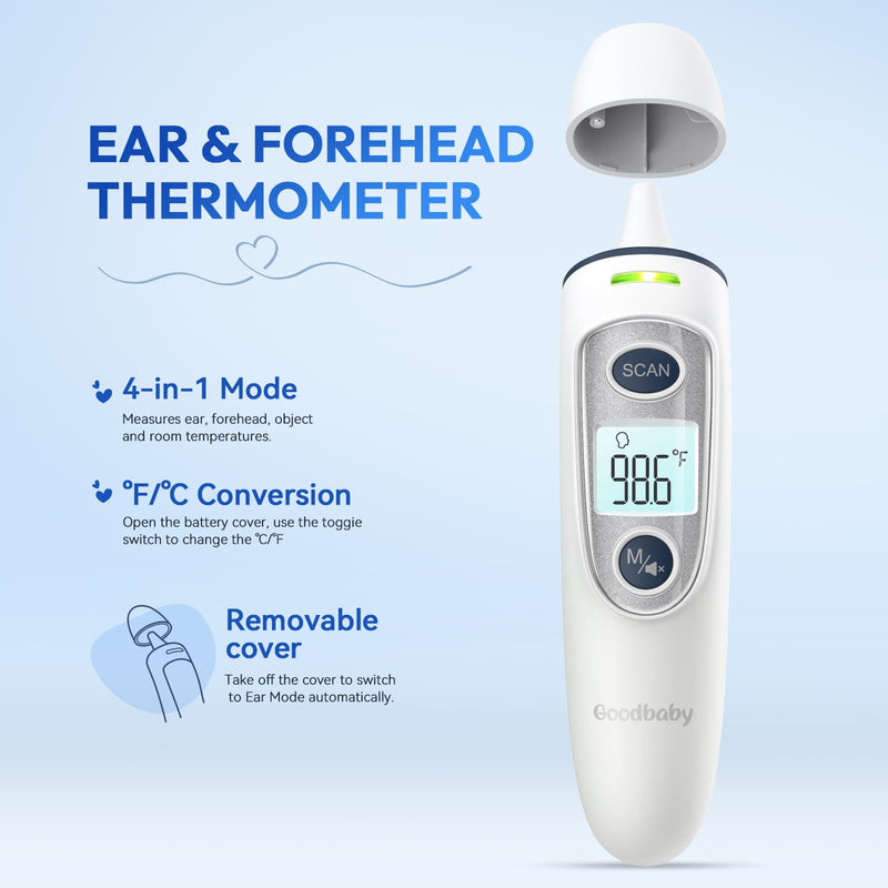 Ear Thermometer for Adults and Kids, Digital Accurate Ear and Forehead Thermometer with Fever Alarm, 1 Second Fast Result, FSA HSA Eligible, Easy to use, 2 in 1 Mode Grey