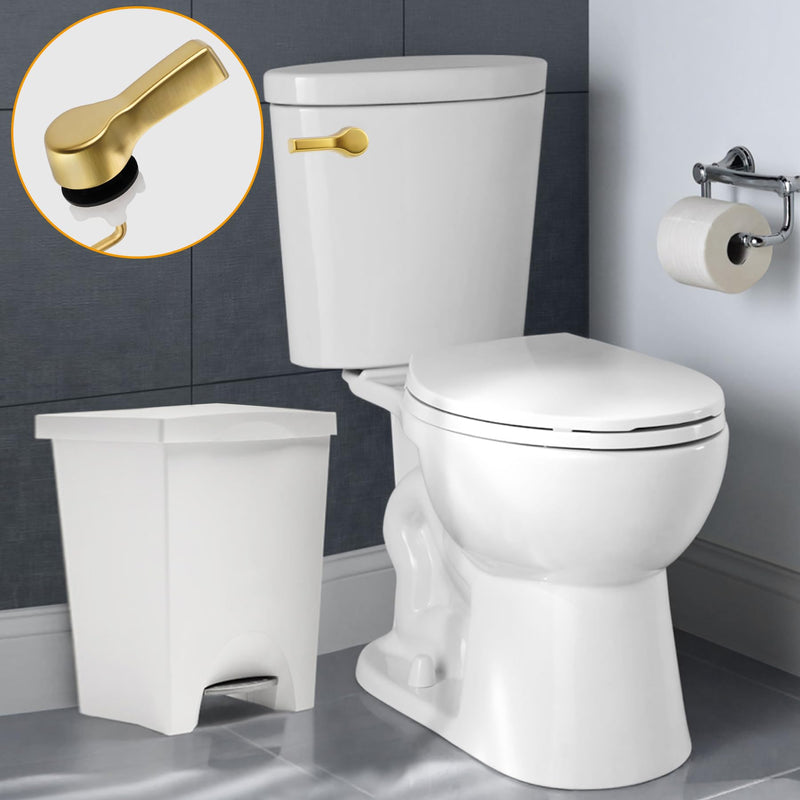 Hibbent 2 Pack Universal Front Mount Toilet Handle Tank Flush Lever Replacement Handle with Stainless Steel Flapper Chains for Most Front Mount Toilets- Brushed Gold
