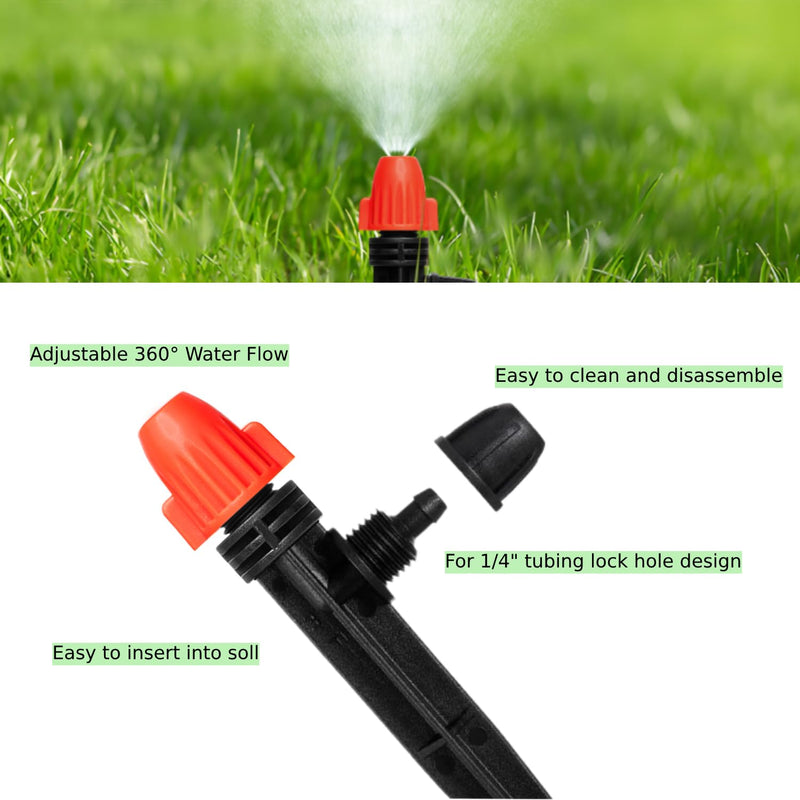 Drip Irrigation Emitters for 1/4" Tubing: Adjustable 360 Degree Drip Spray Emitters with Lock Barbed - Misting Drippers with Stake for Garden Watering System(30pcs) 30pcs Drip Emitters with Lock Barbed