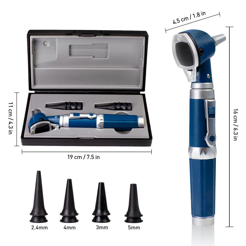 Scian Otoscope - Ear Scope with Light, Fiber Optic Otoscopes with Hard Plastic Case, Pocket Diagnostic Ear Infection Detector for Kids Adults Home Use (Blue) Blue