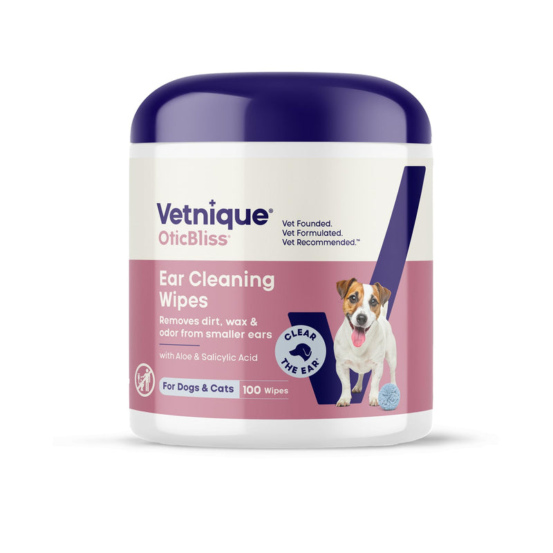 VETNIQUE Oticbliss Advanced Cleaning Ear Wipes for Dogs & Cats for Odor Control, Dirt and Wax Removal with Soothing Aloe Vera, Drying Agent and Vitamin E, Clear the Ear 100ct Wipes Animal Print