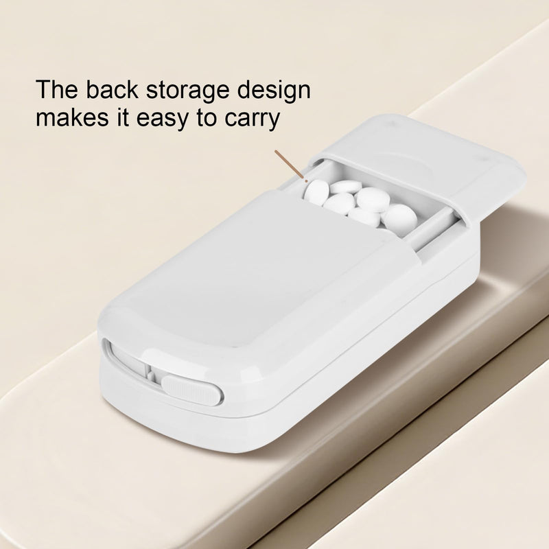Multi-Functional Professional Pill Cutter and Crusher for Small and Tiny Pills, 1/2,1/3 and 1/4 Portable and Adjustable Tablet Splitter,Cut Multiple Tablets with Storage Space (White) White