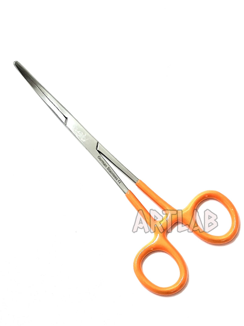 German Vinyl Grip Locking Straight & Curved Hemostat -Hemostat Forceps- Stainless Steel Locking Tweezer Clamps - Ideal Hemostats for Nurses, Fishing Forceps, Crafts and Hobby (Orange CVD 6.25") ORANGE CVD 6.25"