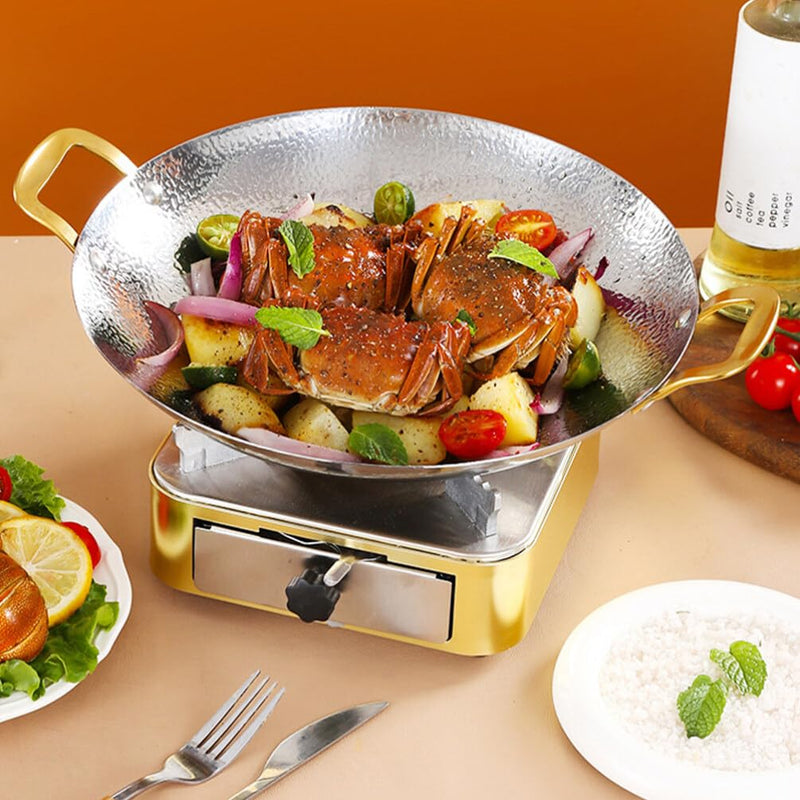 Kichvoe Stainless Steel Hammer Dry Pot Double Handle Cooking Pan for Ramen Hot Pot Seafood 10.82 X 8.26 X 2.04 in Lightweight Kitchen Tool 27.5X21X5.2CM