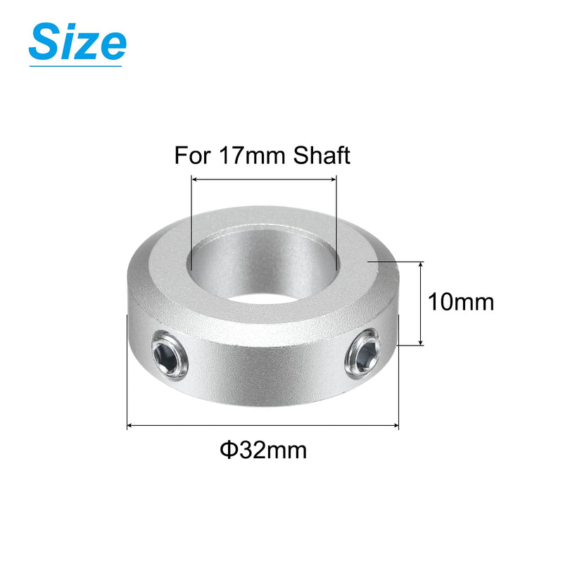 uxcell Set Screw Shaft Collar for 17mm Shaft, 4pcs Clamping Collars 32mm OD, 10mm Thickness, Aluminum Alloy Clamp-On Collar with M6 Set Screws and a Wrench