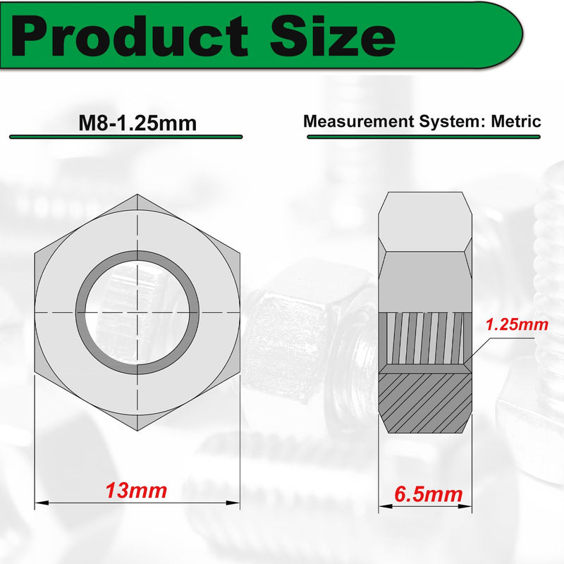 M8 Hex Nuts, 30Pcs M8 x 1.25mm Hexagon Nut, Carbon Steel, Black Oxide, Hex Drive, Grade 8.8, Metric, Right Hand, 13mm/0.5" Width, 6.5mm/0.25" Height, Replacement Wheel Nut with Plastic Case