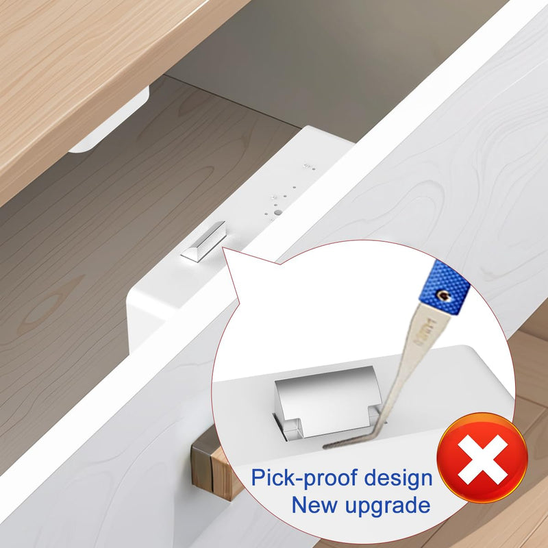 Cabinet Lock RFID Card NFC eLinkSmart Slim Hidden Double-Layer Drawer Lock Child Safety Cupboard Door Lock for Liquor File Kitchen Pantry Furniture Support Phone or Watch App No Drilling White Slim-White