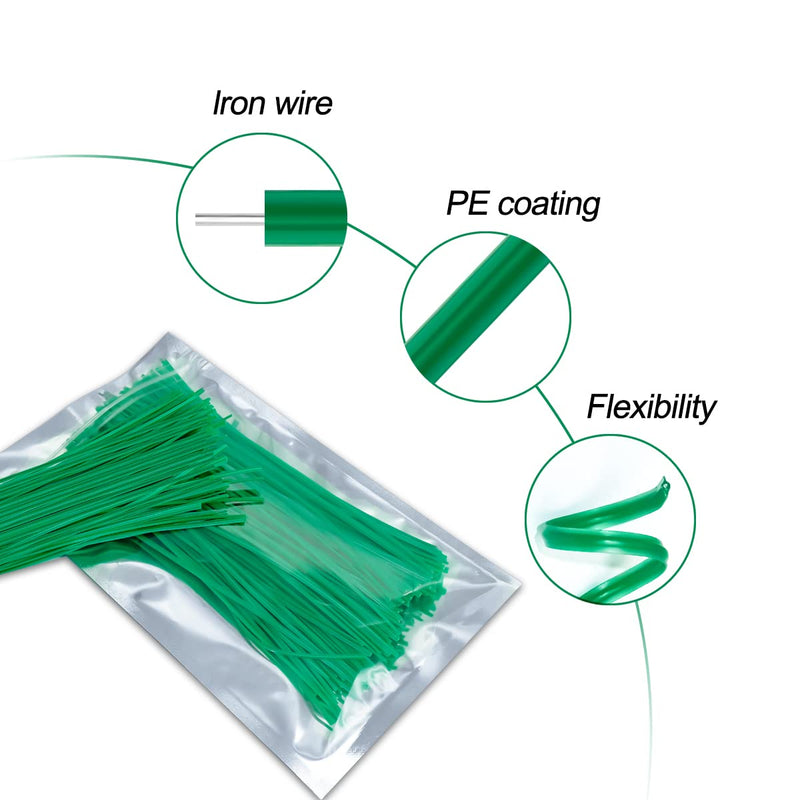 300 Pcs 6 Inch Twist Ties for Bags, Plant Ties, Breads Ties Twisty-tie, Climbing Plants Ties, Bags Cables Cords Ties, Heavy Duty, Soft Green PE, w. Reusable Mylar Ziplock Bag
