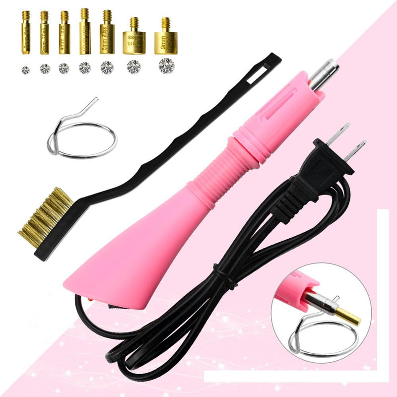 XINMEIWEN Bedazzler Kit with Rhinestones,Hot Fix Applicator Tool, Diamond Painting Pen, 7 Different Sizes Tips,Tweezers and Brush Cleaning Kit for DIY Clothes Shoes (Pink) 3Pack PINK