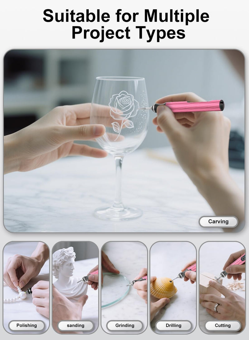 Upgraded Electric Engraving Pen, 37 Bits, 3-Speed Adjustable, USB Rechargeable, Cordless Rotary Tool for 50+ Surfaces – Perfect for DIY Crafts & Personalization – Ideal Valentine's Day Gift –Pink