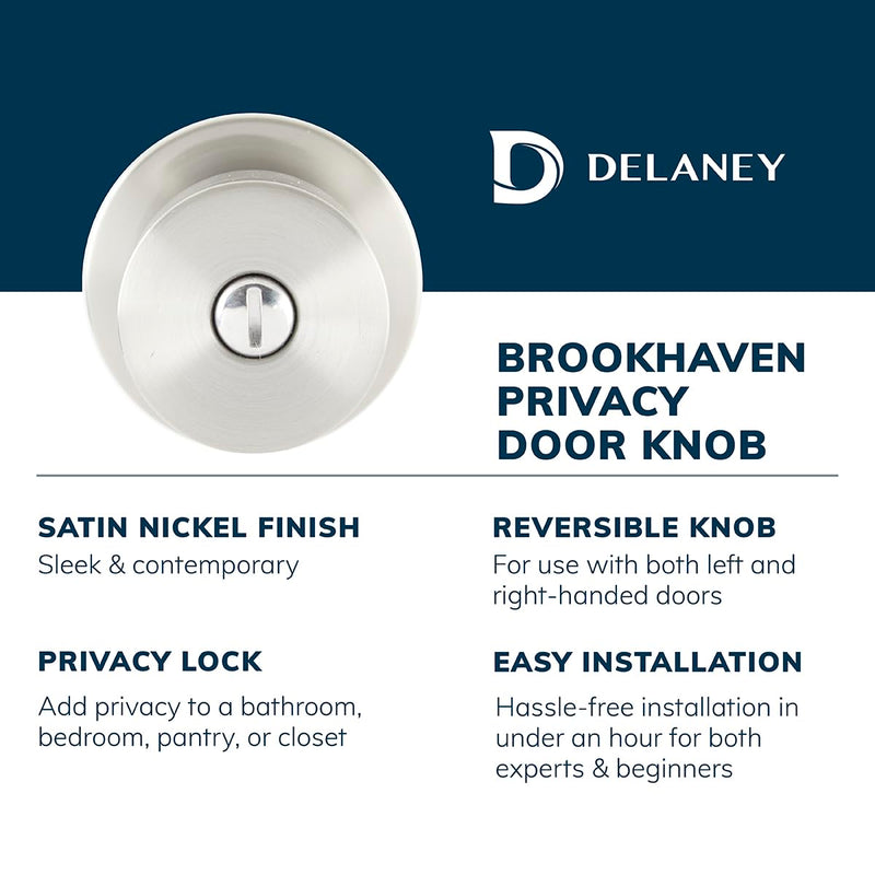 Delaney Brookhaven Passage (Hall/Closet) Door Knob w/Round Trim Satin Nickel