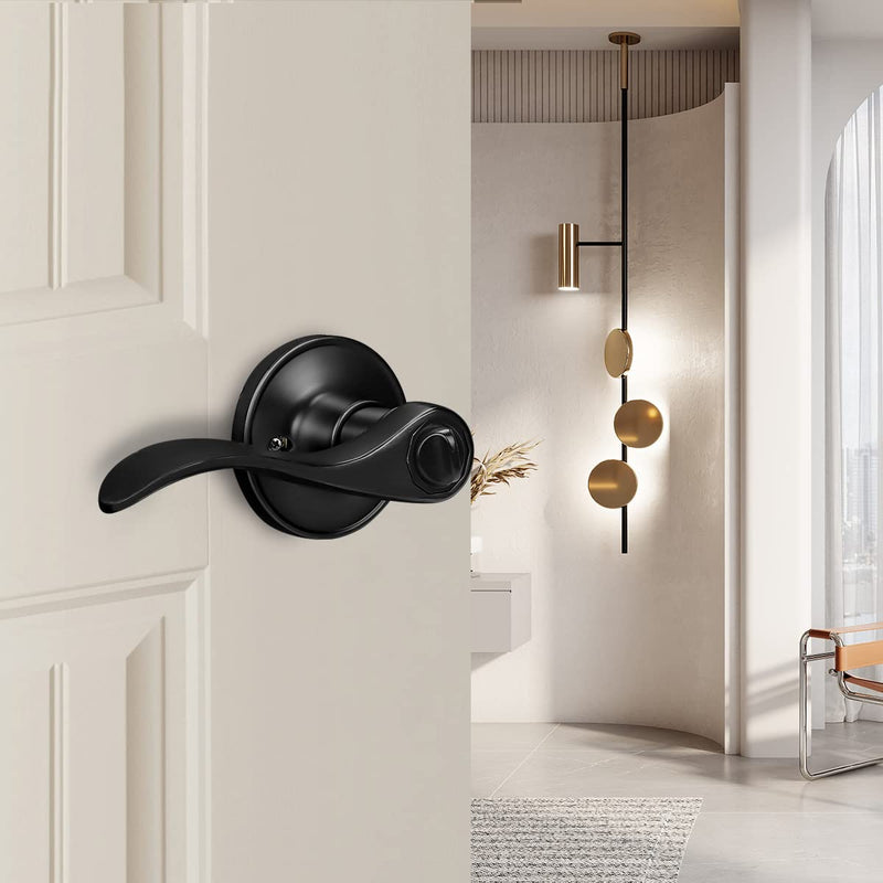 Gobrico Matte Black Privacy Door Lever Handles for Bathroom/Bedroom, 2 Pack Interior Keyless Drop Style Knobs for Left/Right-Handed Doors Privacy (Lock Without Key)