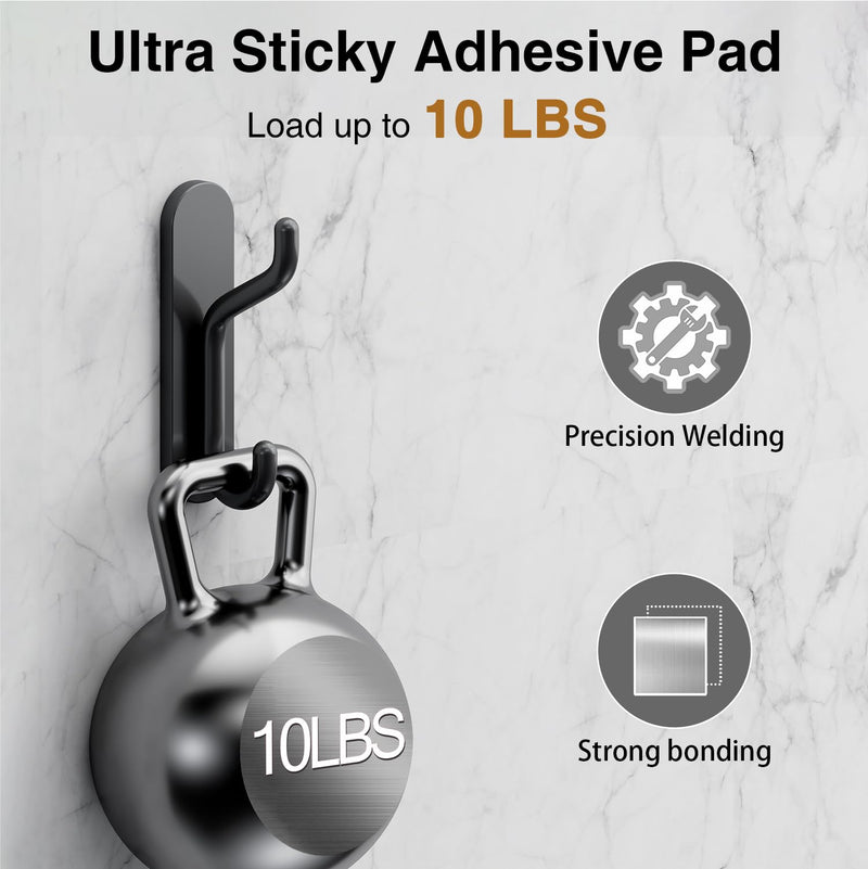 4 PCS Coat Hook Adhesive Towel Hook Heavy Duty Wall Mounted Black Black 4 pcs
